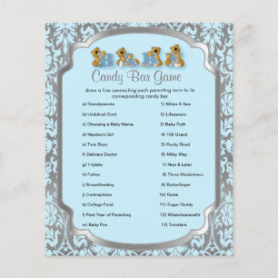 Blue en Silver Damask Teddy Bears - Snoep Game Flyer