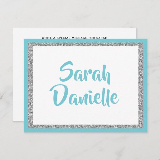 Blue en Silver Glitter Wish Kaart (Voorkant / Achterkant)