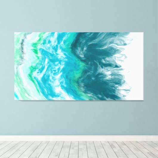 Blue- en Turquoise Ocean Waves Digital Art Canvas Afdruk (Insitu (Houten vloer))