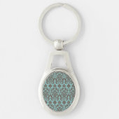 Blue en Umber Elegant Damask Pattern Sleutelhanger (Voorkant)