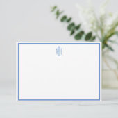 BLue en White Monogrammed Flat Note Kaart (Staand voorkant)