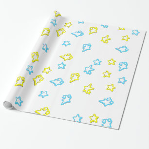 Blue en Yellow Star Hoesje Cadeaupapier