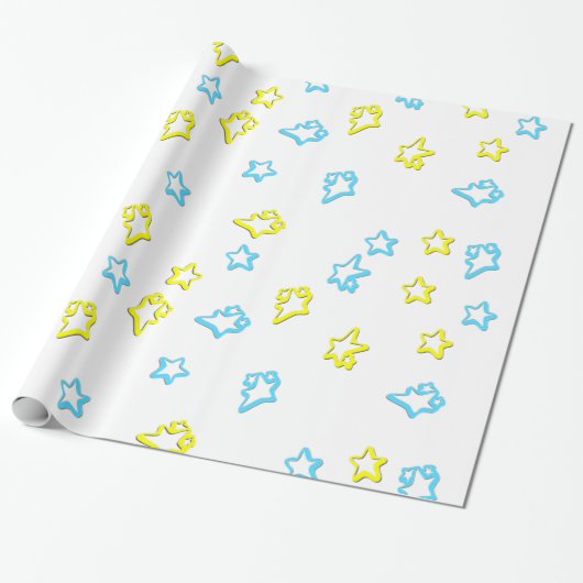 Blue en Yellow Star Hoesje Cadeaupapier (Uitgerold)
