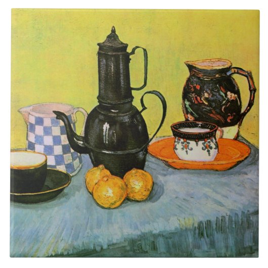 Blue Enamel Coffeepot Earthenware Van Gogh Fine Tegeltje (Voorkant)