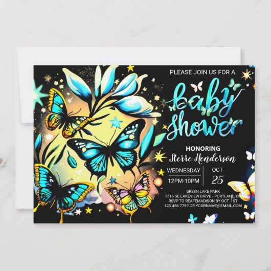 Blue Enchanted Butterfly Digital Boy Baby shower Kaart (Voorkant)
