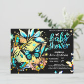Blue Enchanted Butterfly Digital Boy Baby shower Kaart (Staand voorkant)
