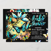 Blue Enchanted Butterfly Digital Boy Baby shower Kaart (Voorkant / Achterkant)