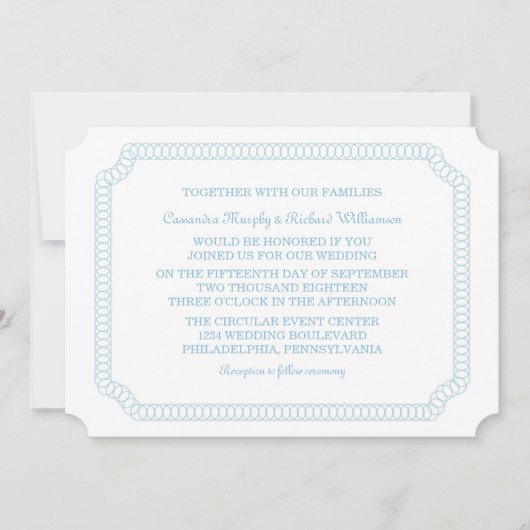 Blue Encirled Ticket Wedding Invite Kaart (Voorkant)