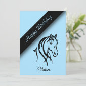 Blue Equine Birthday Party Invitation Kaart (Staand voorkant)