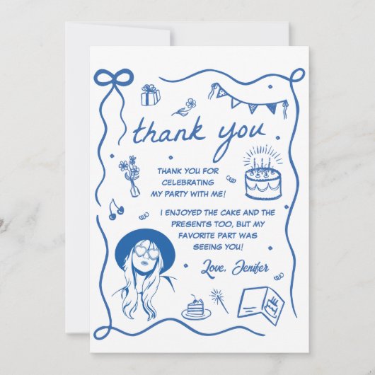 Blue Eras verjaardagsfeestje Bedankkaart (Voorkant)