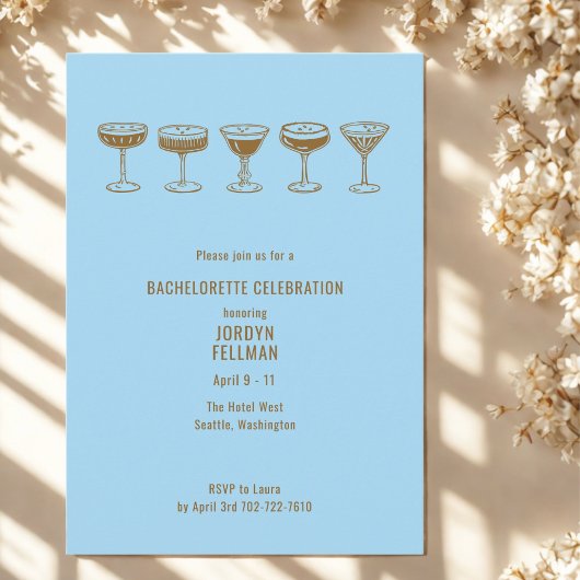 Blue Espresso Martini Bachelorette met QR-code Kaart