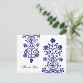 Blue Etched Floral Custom Bedankt Briefkaarten (Staand voorkant)