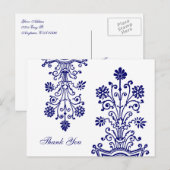Blue Etched Floral Custom Bedankt Briefkaarten (Voorkant / Achterkant)