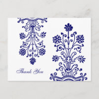 Blue Etched Floral Custom Bedankt Briefkaarten