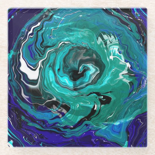 Blue Eternity | Abstracte kunst Glazen Onderzetter (Voorkant)
