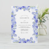 Blue Ethereal Botanical Wedding Kaart (Staand voorkant)