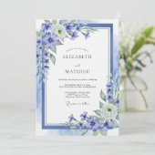 Blue Ethereal Floral Wedding Kaart (Staand voorkant)