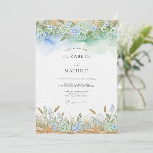Blue Ethereal Flourish Wedding Kaart (Staand voorkant)
