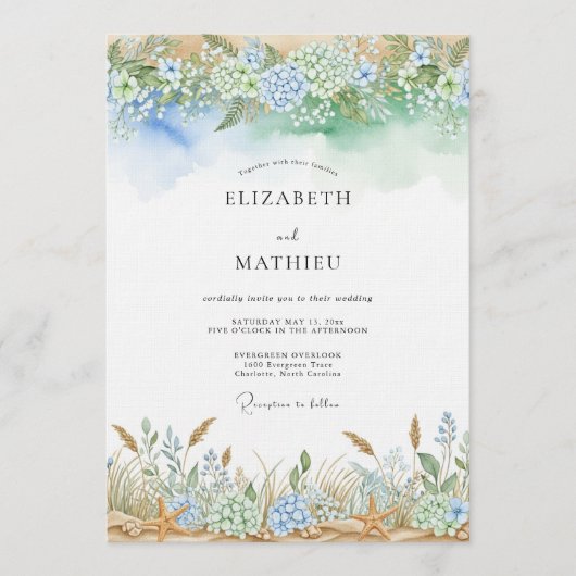 Blue Ethereal Flourish Wedding Kaart (Voorkant)