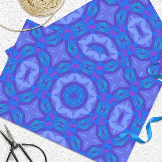 Blue Ethnic Boho Abstract Mosaic Geometric Pattern Tissuepapier