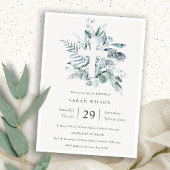 Blue Eucalyptus Fern Foliage Cross Baptisme Invite Bedankkaart