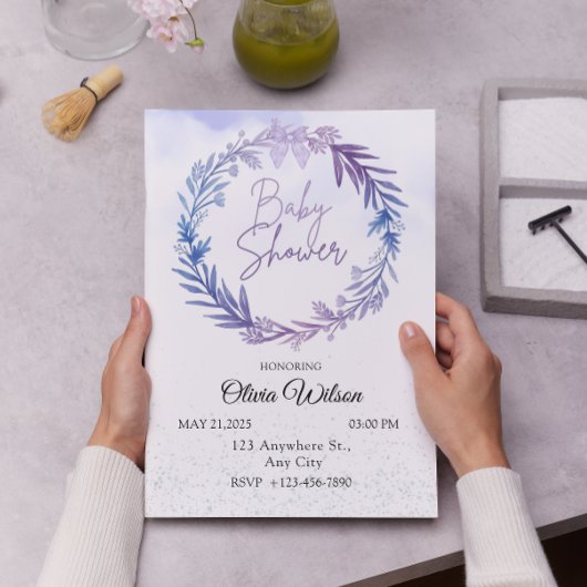 Blue Eucalyptus Floral Waterverf Baby shower Kaart