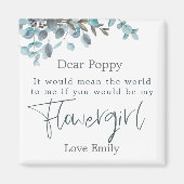 Blue Eucalyptus Leaf Script Bloemenmeisje Request Magneet (Voorkant)