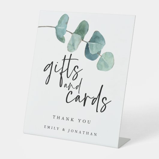 Blue Eucalyptus Leaves Gifts Kaarten Script Reclamebord Met Voetstuk (Voorkant)