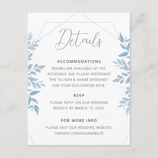 Blue Eucalyptus Weddenschap-kaart Informatiekaartje (Voorkant)