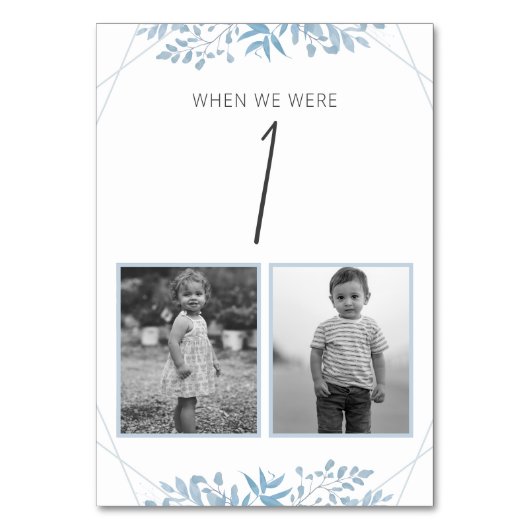 Blue Eucalyptus Wedding Age Table Number Kaart (Voorkant)
