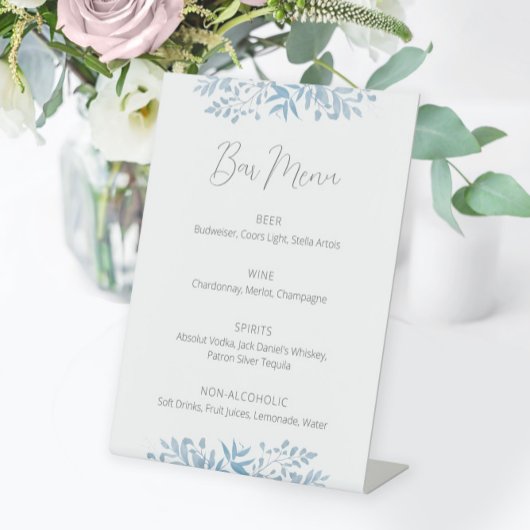 Blue Eucalyptus Wedding Bar Menu Pedestal Sign Reclamebord Met Voetstuk