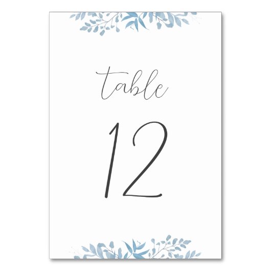 Blue Eucalyptus Wedding Table Number Kaart (Voorkant)