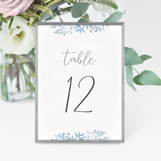 Blue Eucalyptus Wedding Table Number Kaart