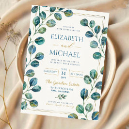 Blue Eucalyptus with Elegant Gold Details Acryl Uitnodigingen
