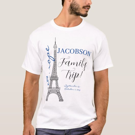 Blue Europe Paris Eiffel Tower Family Trip T-shirt (Voorkant)