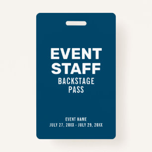 Blue Event Personeel Backstage Pass ID Badge