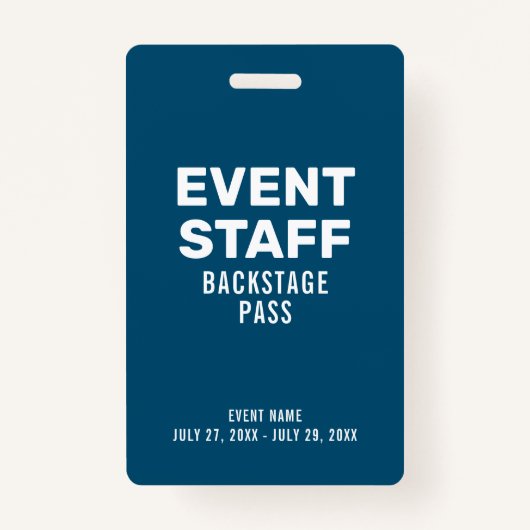 Blue Event Personeel Backstage Pass ID Badge (Voorkant)
