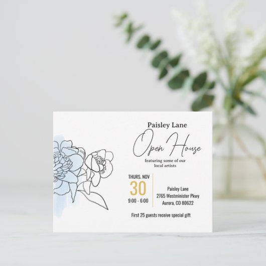 Blue Event Uitnodiging voor open huis of andere (Staand voorkant)