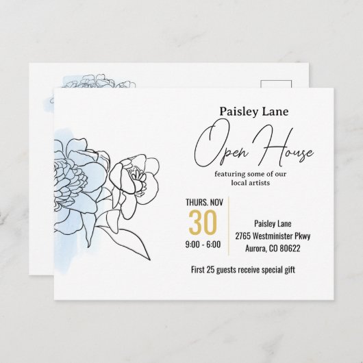 Blue Event Uitnodiging voor open huis of andere (Voorkant / Achterkant)