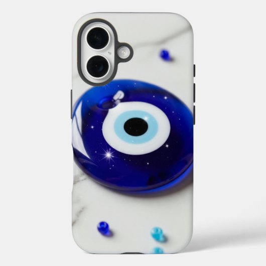 Blue Evil Eye Amulet on White Marble Surface Case-Mate iPhone Case (Achterkant)