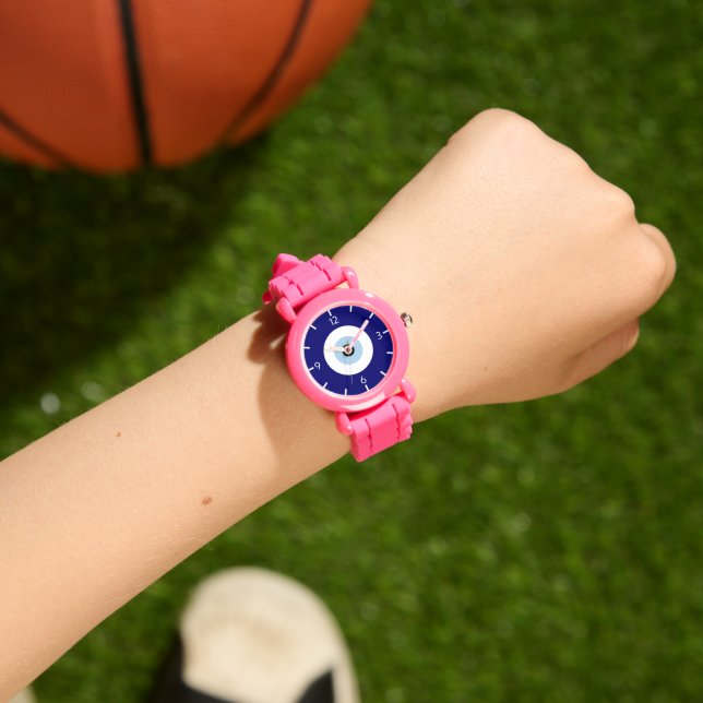 Blue Evil Eye Good luck & Protection Symbol Horloge (Pols)