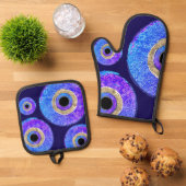 Blue Evil eye protection Ovenwant & Pannenlap Set (Top down)