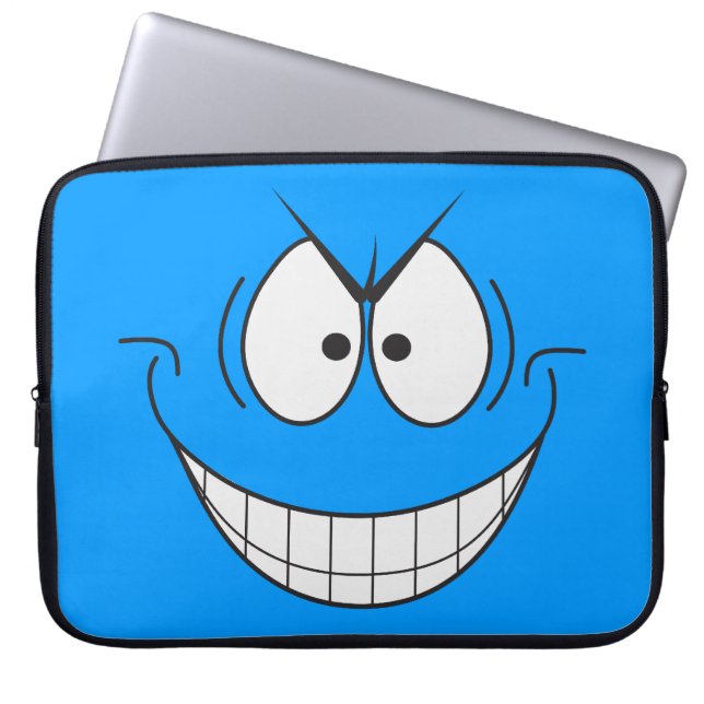 Blue Evil Genius Schurk Gezicht Laptop Mouw Sleeve (Voorkant)