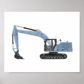 Blue Excavator Construction Kinder Room Decor Poster (Voorkant)