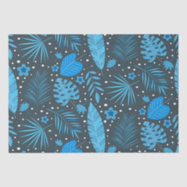 Blue Exotic Tropical Leaves en Flowers Pattern Tissuepapier