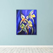 Blue Exotic Tropical Orchids Lady Slipper Canvas Afdruk (Insitu (Houten vloer))