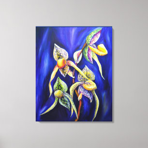Blue Exotic Tropical Orchids Lady Slipper Canvas Afdruk