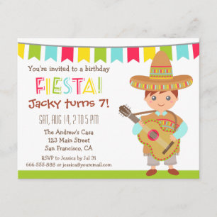 Blue Eye Boy Mexican Fiesta Kids Birthday Party Kaart