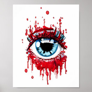 Blue Eye Driving Blood Horror art Poster