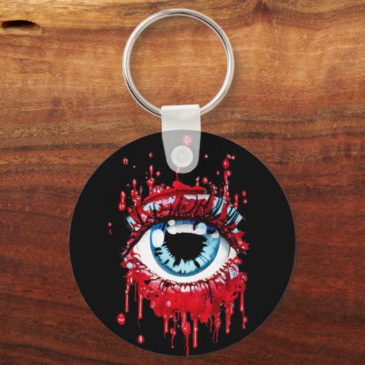 Blue Eye Driving Blood Horror art Sleutelhanger (Achterkant)